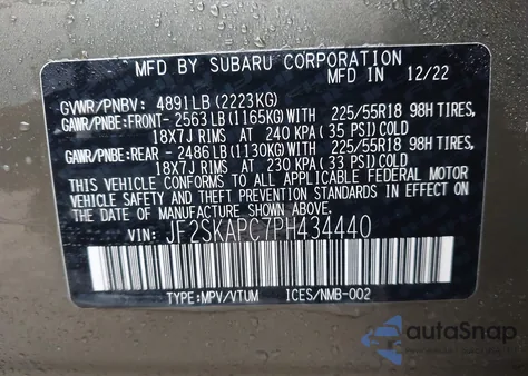 2023 Subaru Forester Limited from USA, damaged, VIN JF2SKAPC7PH434440